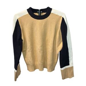 Ann Taylor Colorblock Knit Sweater Tan Navy Cream Size L
